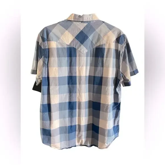 Levi’s Shirt Mens L Blue Checkered Short Sleeve Pearl Snap Western Cowboy Casual - Picture 2 of 11